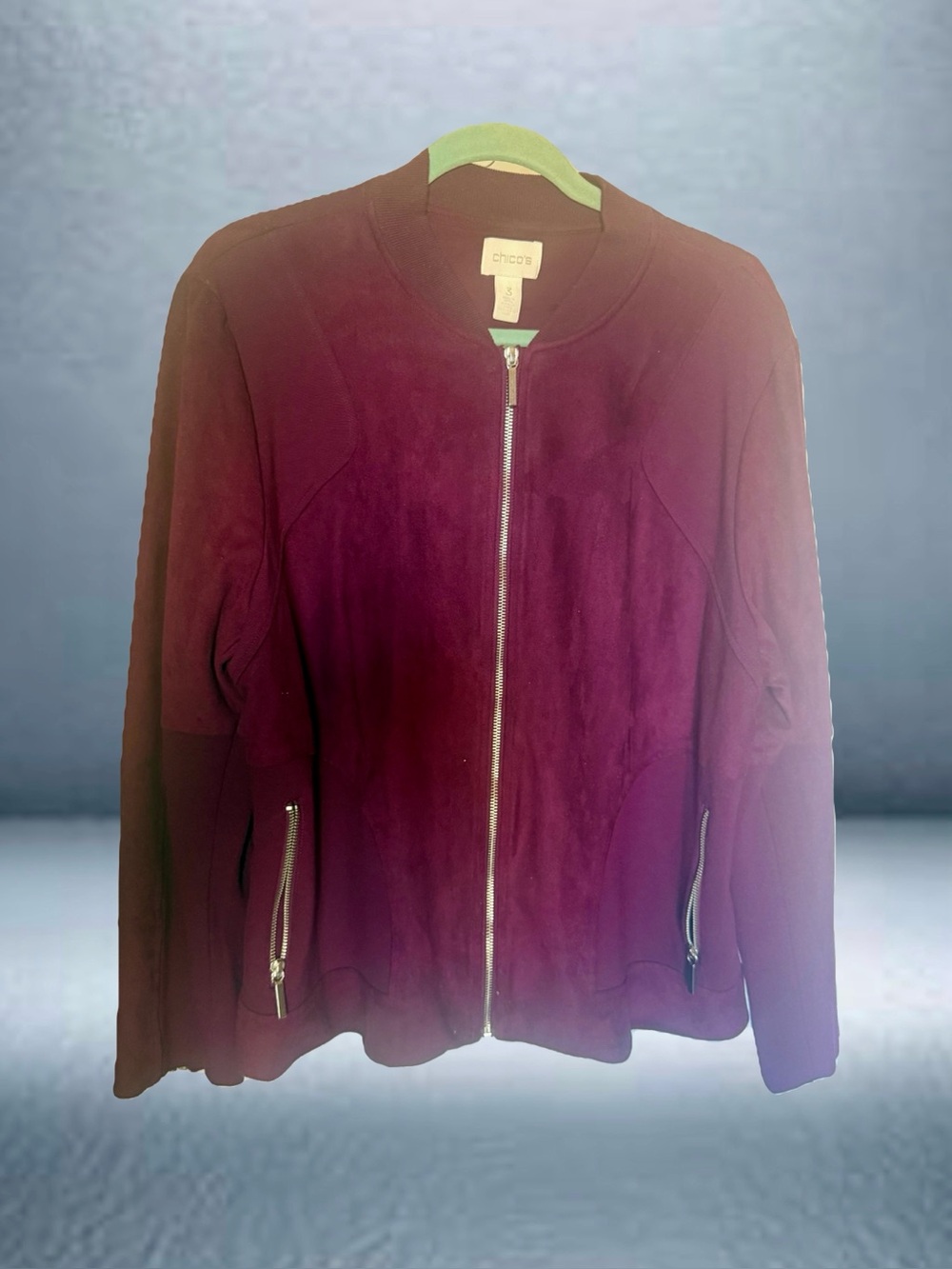 Chico's Deep Wine Zip-Front Bomber Jacket